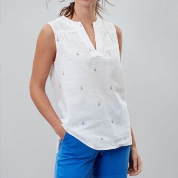 Joules Juliette Print White Sails Sleeveless top - Picture 1 of 5